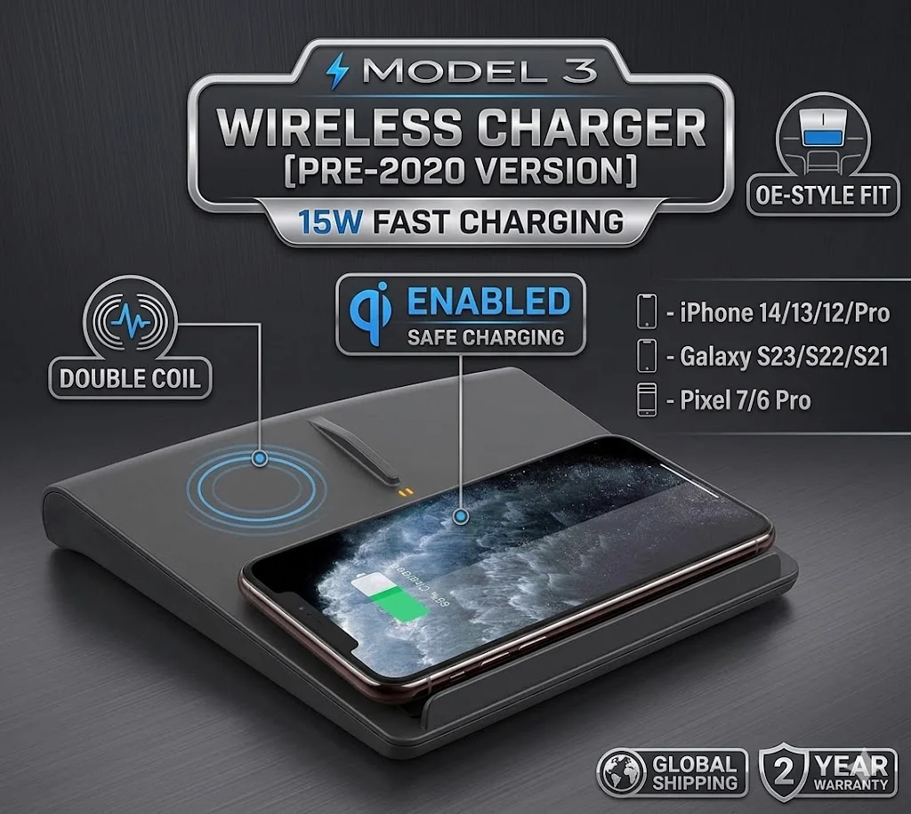 Wireless Phone Charging Pad for Tesla Model 3 (Before June 2020) Fit iPhone 15 Pro Max 15W Fast Charge Easy Install Console Mat
Wireless Phone Charging Pad for Tesla Model 3 (Before June 2020) Fit iPhone 15 Pro Max 15W Fast Charge Easy Install Console Mat