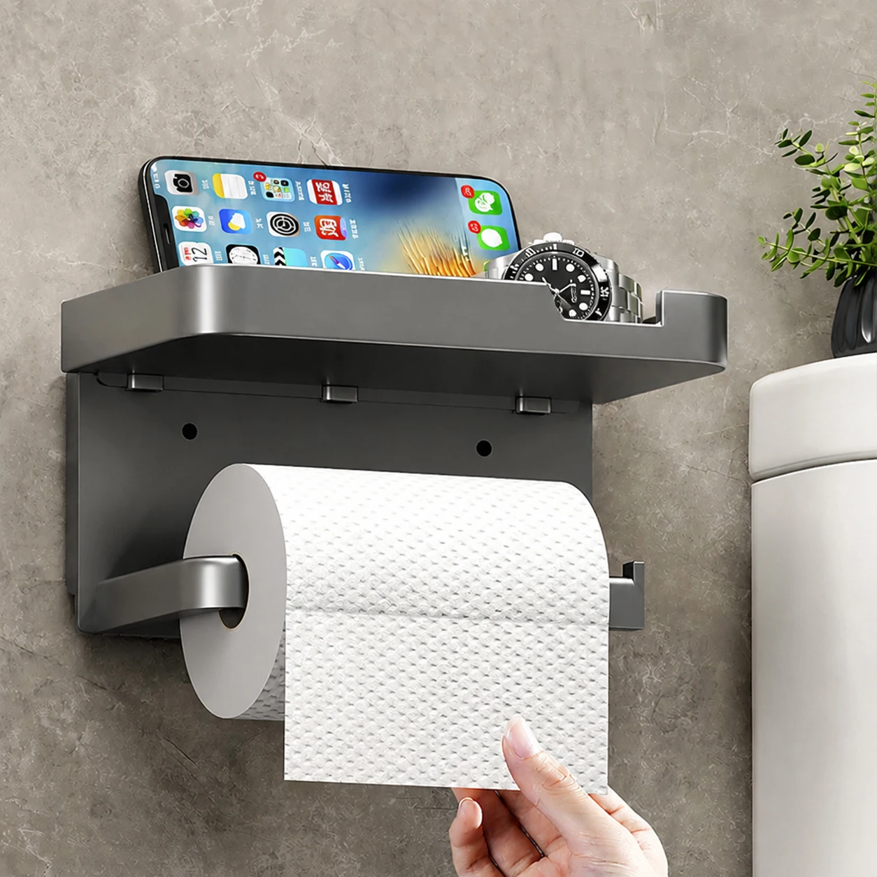Wall Mounted Toilet Paper Holder with Phone Shelf No Drill Bathroom Tissue Holder ABS Storage Rack Waterproof Organizer
Wall Mounted Toilet Paper Holder with Phone Shelf No Drill Bathroom Tissue Holder ABS Storage Rack Waterproof Organizer