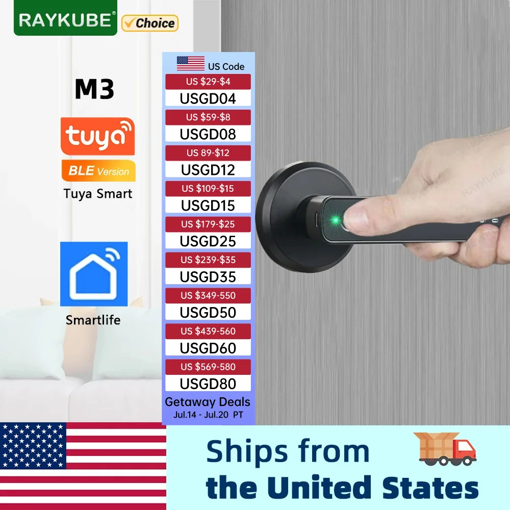 RAYKUBE M3 Tuya BLE Smart Fingerprint Electronic Door Lock Password Lock with Keys Smartlife/Tuya APP Unlock Delivery From USA
RAYKUBE M3 Tuya BLE Smart Fingerprint Electronic Door Lock Password Lock with Keys Smartlife/Tuya APP Unlock Delivery From USA