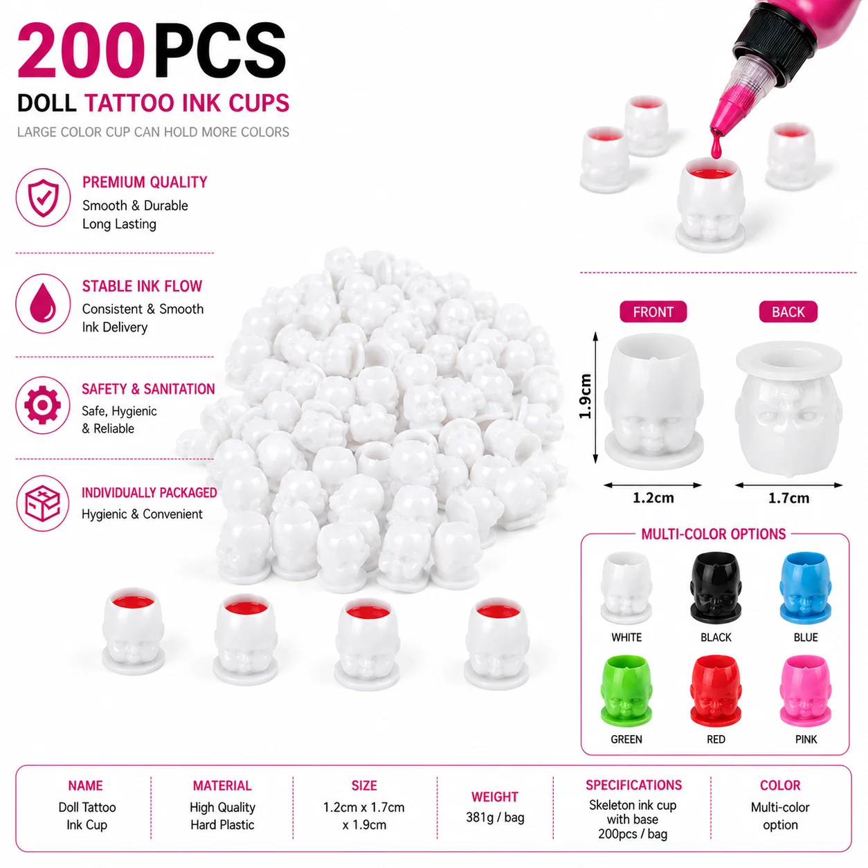 200Pcs Plastic Disposable Tattoo Ink Cups With Base Skull Coloring Cup Tattoo Accessory Permanent Makeup Cup for Tattoo Arti
200Pcs Plastic Disposable Tattoo Ink Cups With Base Skull Coloring Cup Tattoo Accessory Permanent Makeup Cup for Tattoo Arti