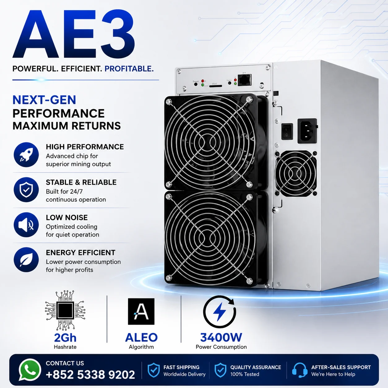 GO‼️‼️PAY FOR 3 AND GET 5 UNITS_ NEW IceRiver AE3 2GH/s 3400W 1.7J/MH zkSNARK Miner – Bulk Discount
GO‼️‼️PAY FOR 3 AND GET 5 UNITS_ NEW IceRiver AE3 2GH/s 3400W 1.7J/MH zkSNARK Miner – Bulk Discount