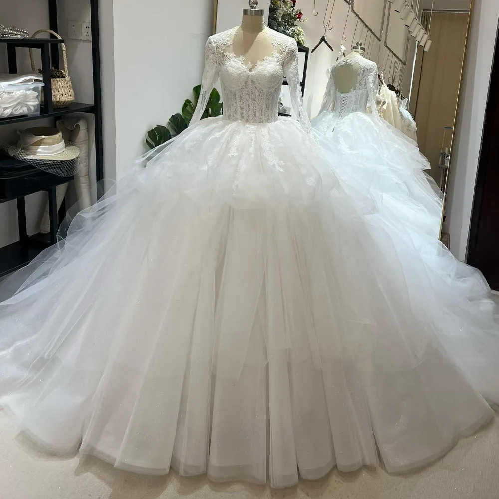 Elegant Wedding Dress With Sleeves Long Sleeves O Neck Lace Up Back Ball Gown Vestido De Novia Encaje
Elegant Wedding Dress With Sleeves Long Sleeves O Neck Lace Up Back Ball Gown Vestido De Novia Encaje