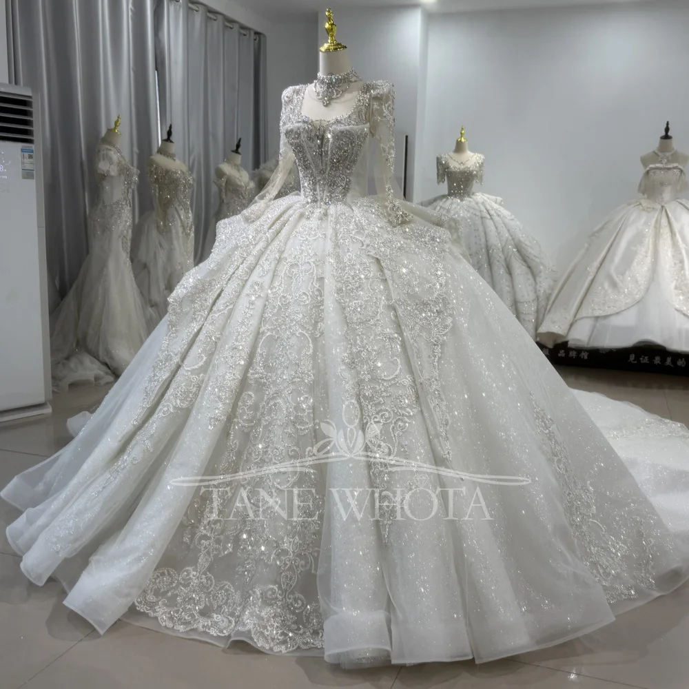 Vestido De Noiva Long Sleeve Ball Gown Lace up Trend Luxury Crystal Lace Wedding Dress for Brides
Vestido De Noiva Long Sleeve Ball Gown Lace up Trend Luxury Crystal Lace Wedding Dress for Brides