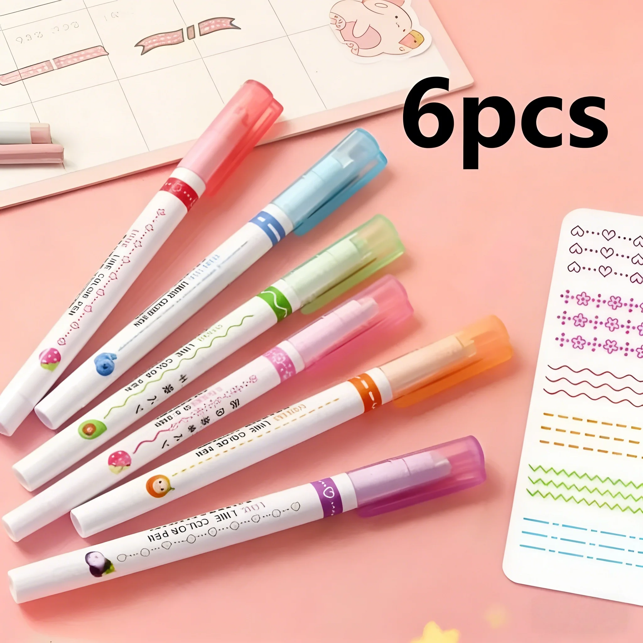 6pcs this linear color pen set creates various line patterns. perfect for journaling, planning, and creative note-taking.
6pcs this linear color pen set creates various line patterns. perfect for journaling, planning, and creative note-taking.