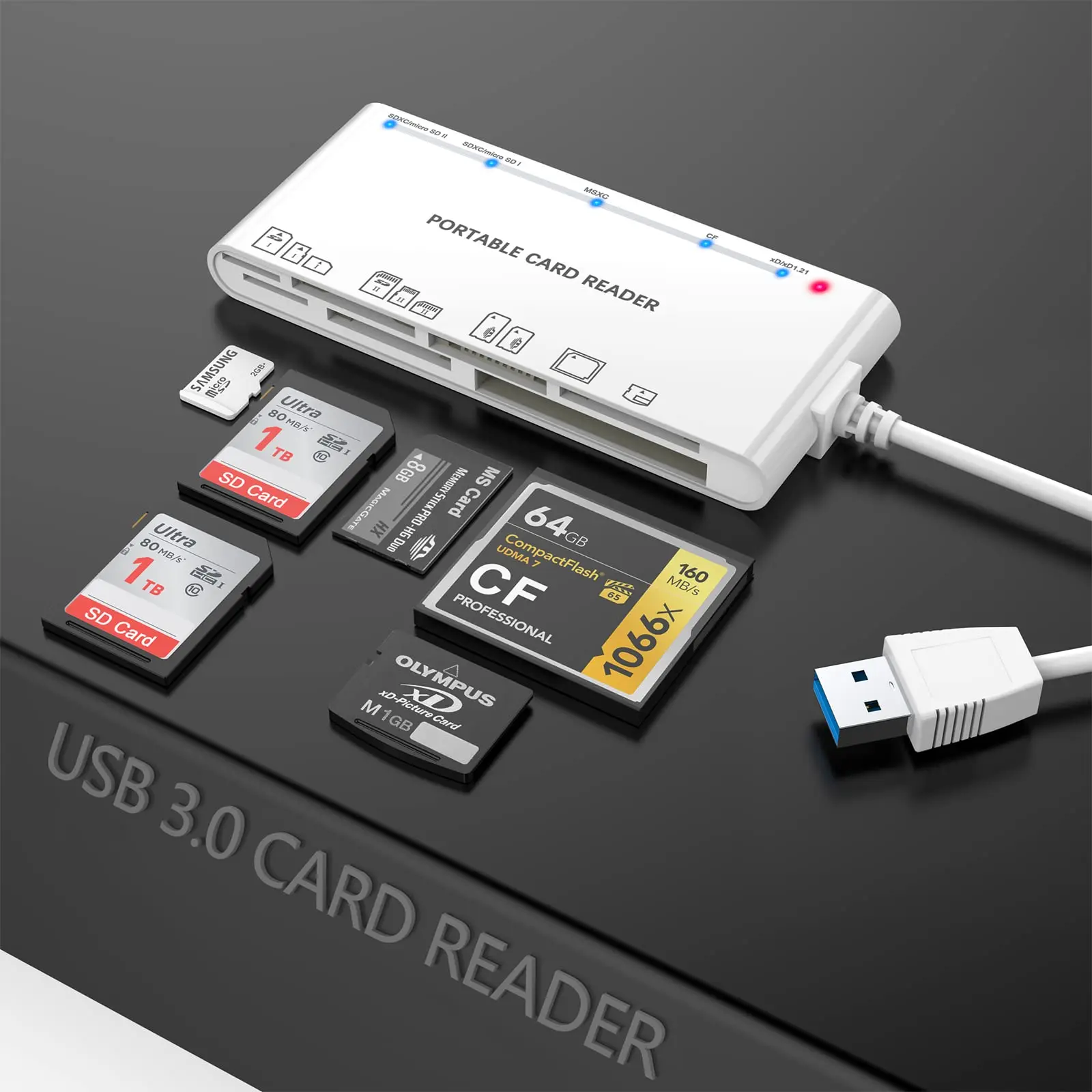 Устройство чтения карт памяти с 7-в-1 USB Совместимость с Mac OS Windows и Linux высокая скорость и запись для SD/SDXC/SDHC
Устройство чтения карт памяти с 7-в-1 USB Совместимость с Mac OS Windows и Linux высокая скорость и запись для SD/SDXC/SDHC