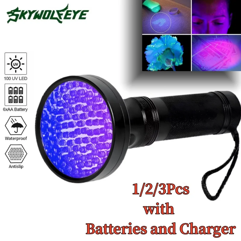 1/2/3Pack 100 LED UV Flashlights Blacklight 395NM Portable Ultraviolet Torch Lamp for Pet Urine Detection Resin Curing Scorpion
1/2/3Pack 100 LED UV Flashlights Blacklight 395NM Portable Ultraviolet Torch Lamp for Pet Urine Detection Resin Curing Scorpion