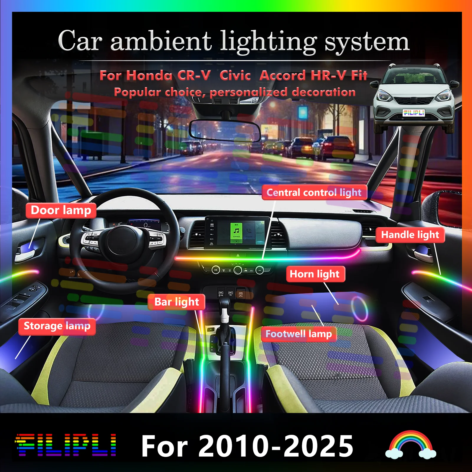 FILIPLI Car LED Interior Ambient Lights For Honda: Easy Installation and Customizable Options
FILIPLI Car LED Interior Ambient Lights For Honda: Easy Installation and Customizable Options
