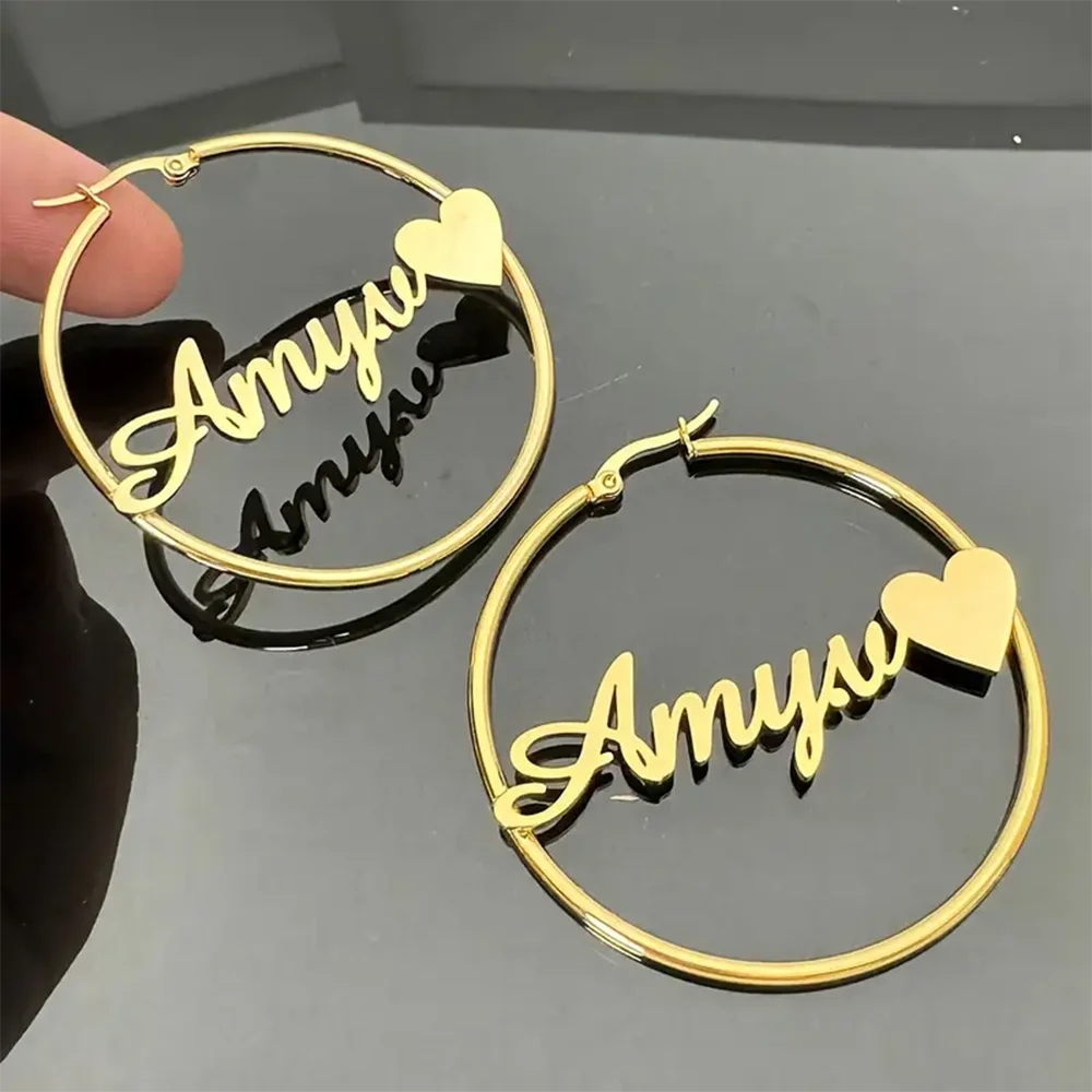 Elegant Custom 50mm Hoop Earrings For Women Personalized Name Heart Ear Piercing Stainless Steel Jewelry Romantic Wedding Gift
Elegant Custom 50mm Hoop Earrings For Women Personalized Name Heart Ear Piercing Stainless Steel Jewelry Romantic Wedding Gift