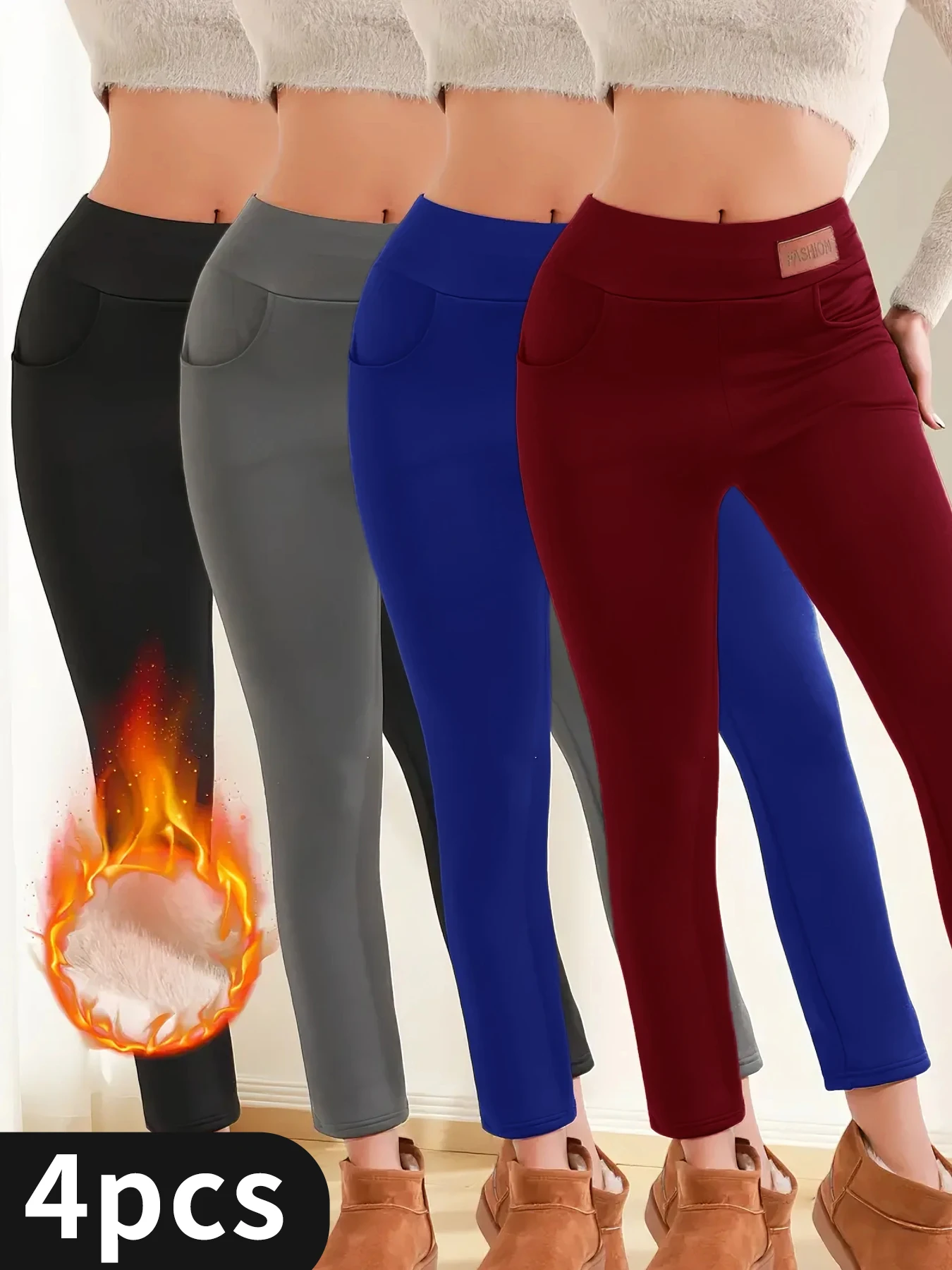 4PCS Women's Solid Color High Waist Thermal Lined Sports Tummy Control Leggings, Gym Clothing, Fall Clothes, Warm Wide Waistband
4PCS Women's Solid Color High Waist Thermal Lined Sports Tummy Control Leggings, Gym Clothing, Fall Clothes, Warm Wide Waistband