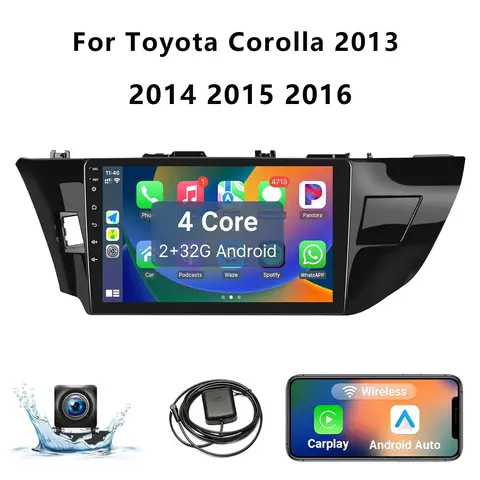 10.1" Wireless Car Radio for Toyota Corolla 2013-2016 CarPlay Android Auto HD Touch Screen Car Stereo with Rear Camera GPS FM BT