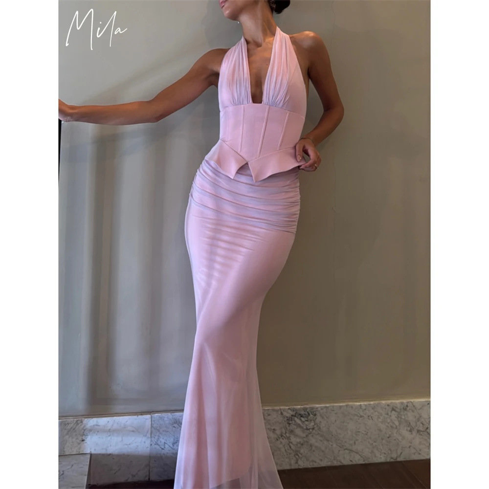 Mila Customized Pink Halter Neck Trumpet Sleeveless Prom Dress Pleats Elegant Formal Evening Floor-length Vestidos De Fiesta
Mila Customized Pink Halter Neck Trumpet Sleeveless Prom Dress Pleats Elegant Formal Evening Floor-length Vestidos De Fiesta