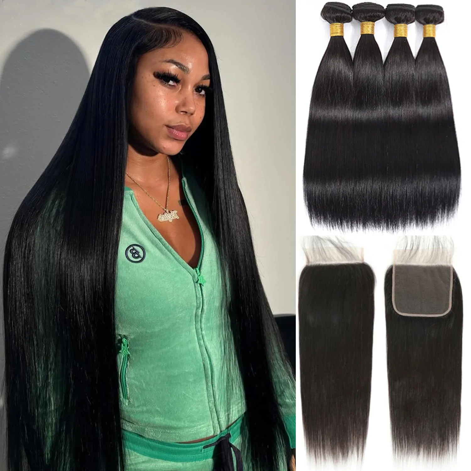 30 32 Inch Brazilian Straight Bundles with Closure 4x4 Virgin Human Hair Weaving 3 Bundles and Frontal Closure For Extensions
30 32 Inch Brazilian Straight Bundles with Closure 4x4 Virgin Human Hair Weaving 3 Bundles and Frontal Closure For Extensions