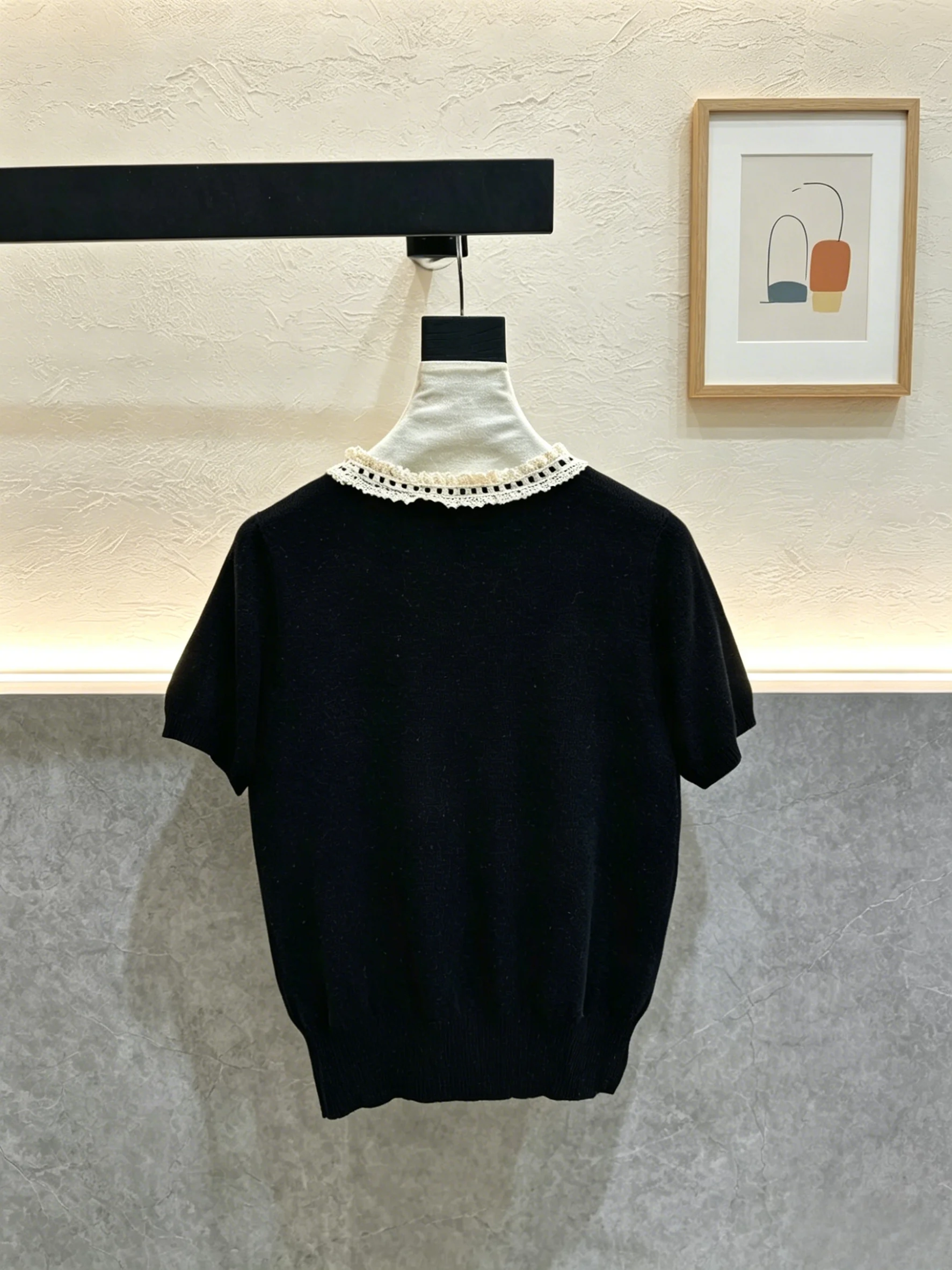 Women's Lace Neck Knit Short Sleeve Top with Bow Detail Slim Fit Casual Tee Summer Outfits
Women's Lace Neck Knit Short Sleeve Top with Bow Detail Slim Fit Casual Tee Summer Outfits
