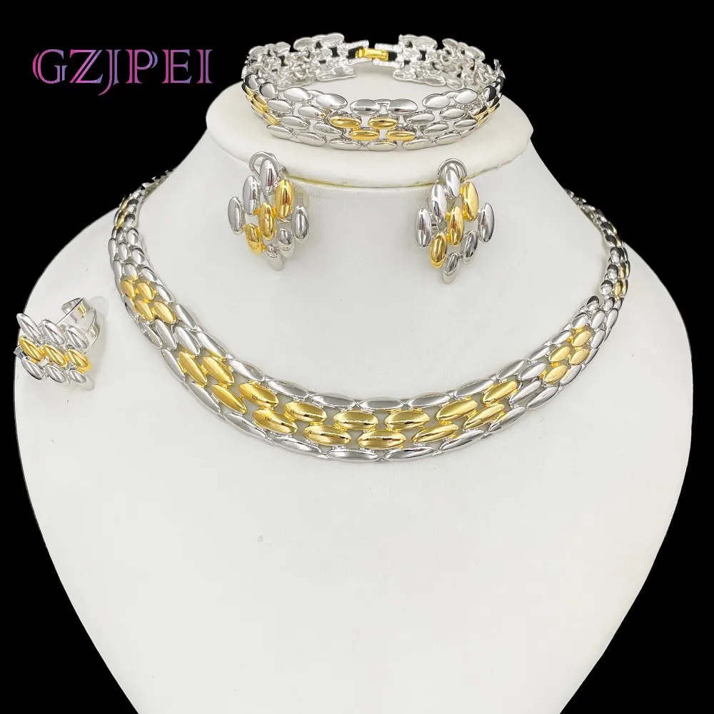 GZJPEI Italian Design Jewelry Set Gold Silver Color Two Tone Necklace Bracelet Geometry Stud Earring Ring For Women Wedding Gift
GZJPEI Italian Design Jewelry Set Gold Silver Color Two Tone Necklace Bracelet Geometry Stud Earring Ring For Women Wedding Gift