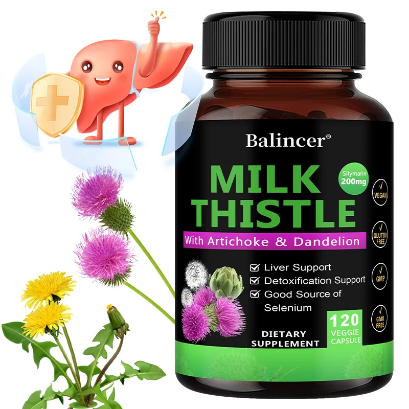 Milk Thistle Supplement Contains Artichoke and Dandelion, Support Liver Protection, Detoxification
Milk Thistle Supplement Contains Artichoke and Dandelion, Support Liver Protection, Detoxification