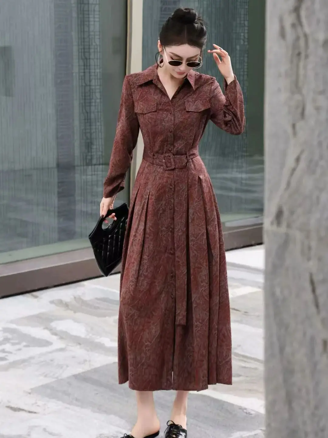 Elegant autumn women's classic long sleeve waist tailored hemp midi length dress
Elegant autumn women's classic long sleeve waist tailored hemp midi length dress