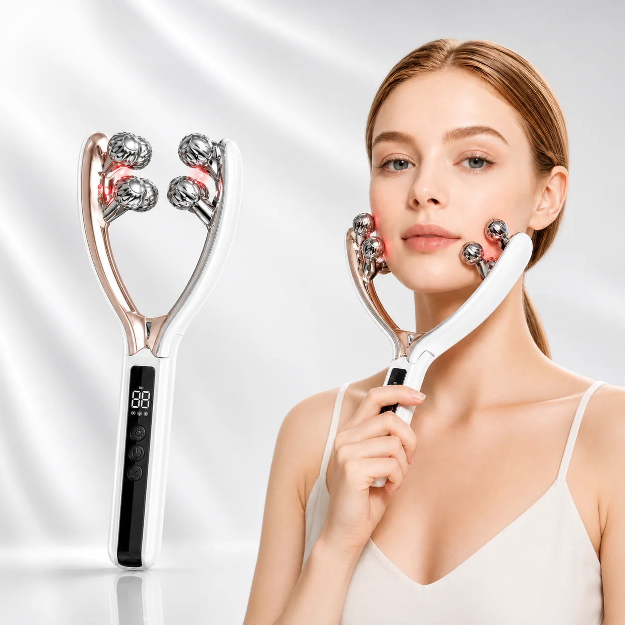 5 in 1 Face Massager 3D Roller V Shape Facial Massage Tool with Heat Vibration Red Blue Light for Face Neck Skin Care
5 in 1 Face Massager 3D Roller V Shape Facial Massage Tool with Heat Vibration Red Blue Light for Face Neck Skin Care