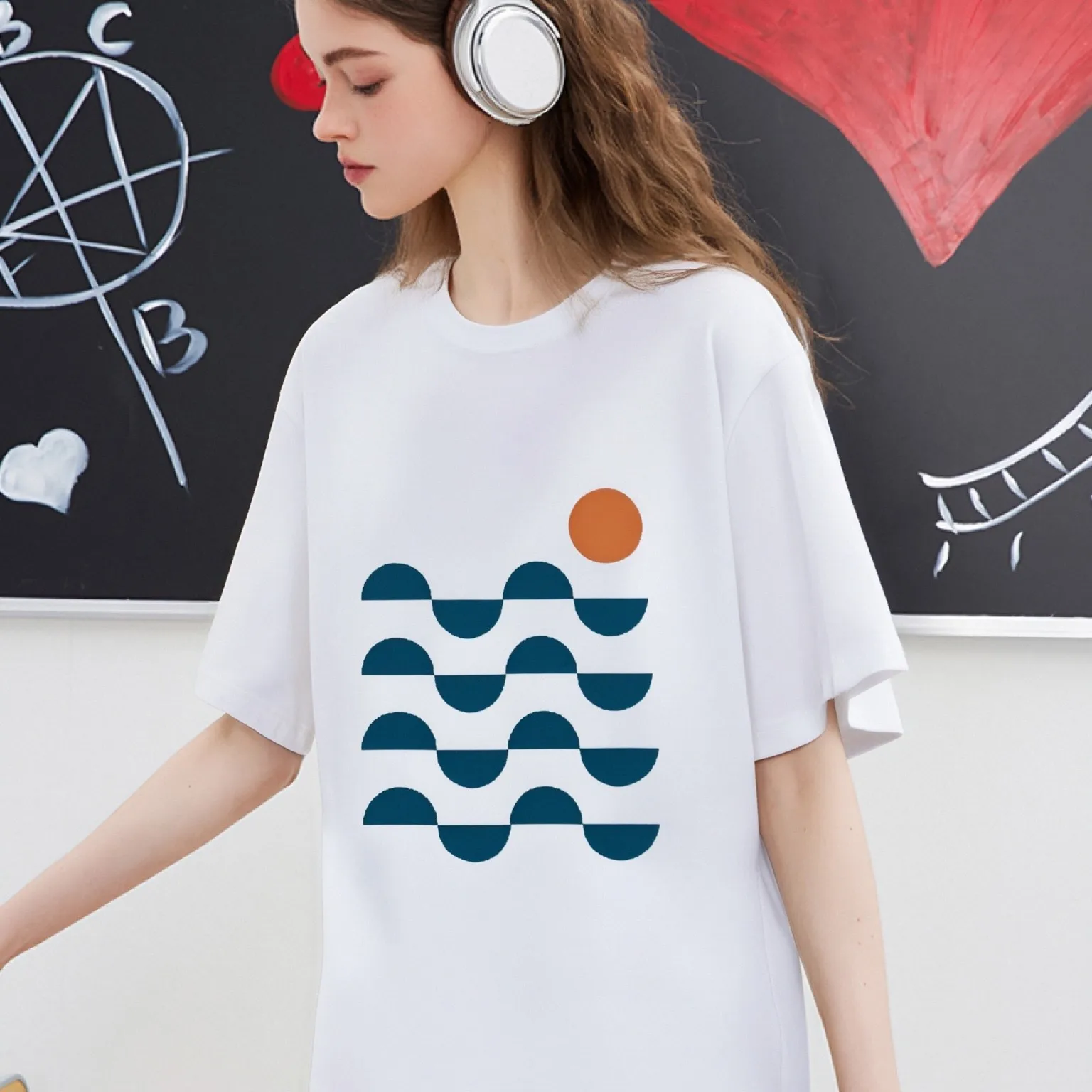 Wave Sun Cotton Tee Geometric Wave Sun Pattern Casual Loose Short Sleeved Vintage Trendy Minimalist Stylish Comfortable Top
Wave Sun Cotton Tee Geometric Wave Sun Pattern Casual Loose Short Sleeved Vintage Trendy Minimalist Stylish Comfortable Top