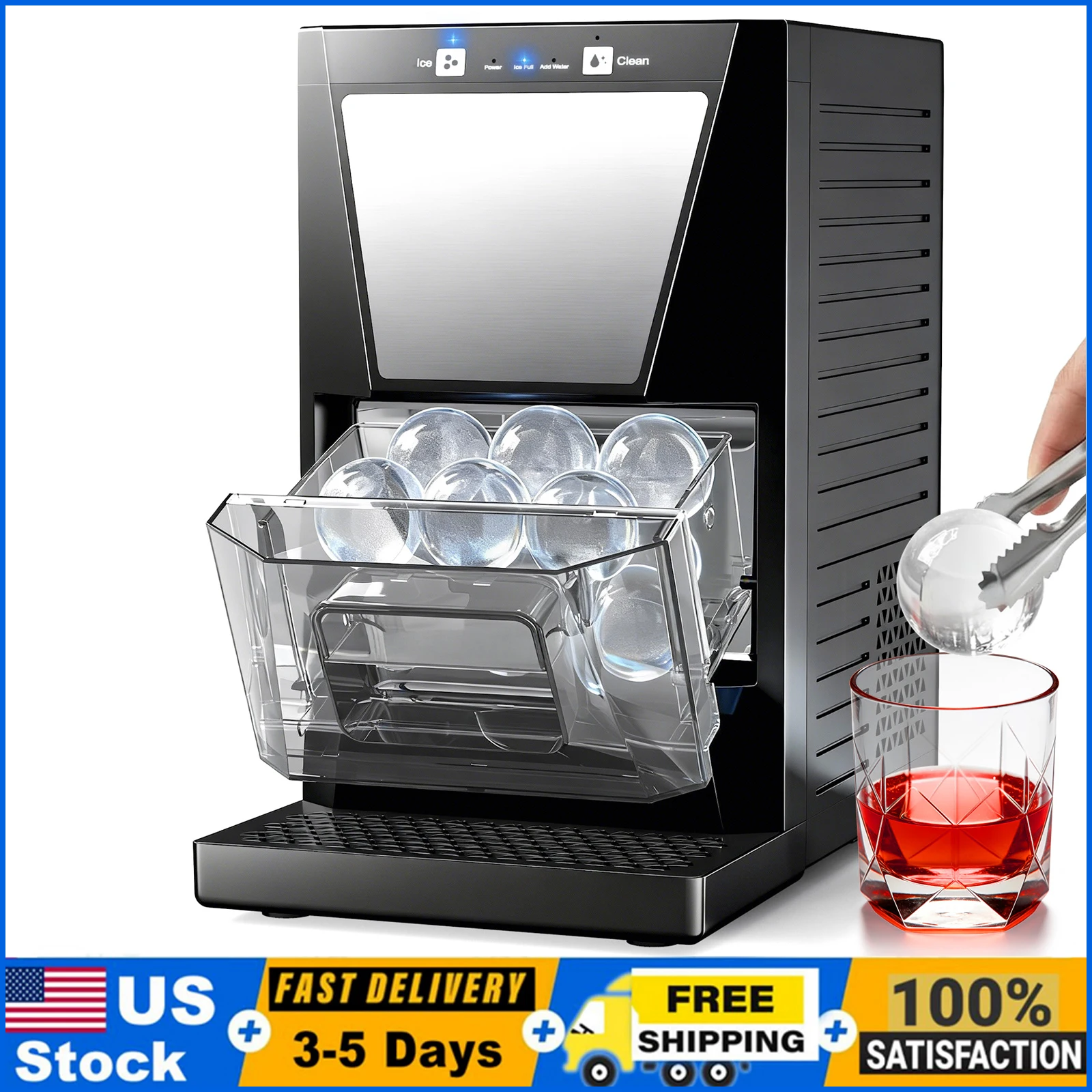 2" Clear Ice Ball Maker Machine 80 pcs/Day Sphere Ice Maker with IcyGem Technology Self-Cleaning for Whiskey, Cocktails (2pcs)
2" Clear Ice Ball Maker Machine 80 pcs/Day Sphere Ice Maker with IcyGem Technology Self-Cleaning for Whiskey, Cocktails (2pcs)