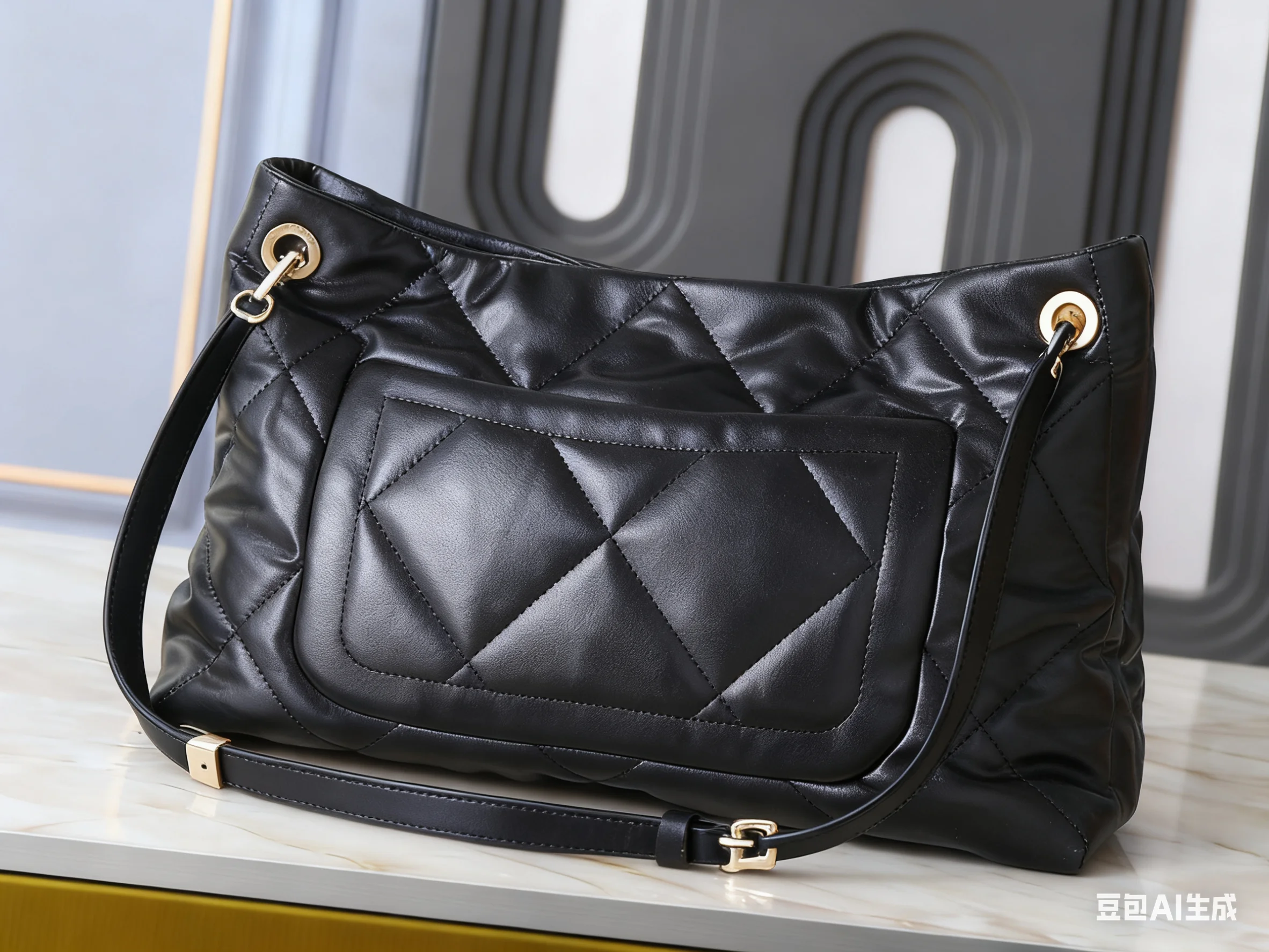 Женская черная стеганая кожаная большая сумка - золотая фурнитура с регулируемым ремешком, большая вместительная сумка на плечо
Женская черная стеганая кожаная большая сумка - золотая фурнитура с регулируемым ремешком, большая вместительная сумка на плечо