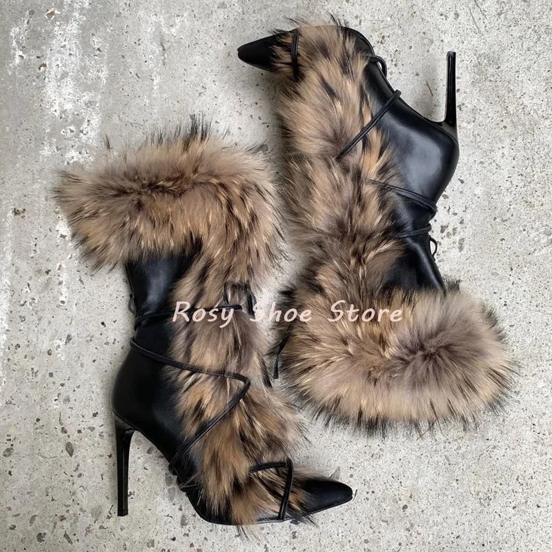 Fur Pointed Toe Leather Patchwork Lace Up Women Boots New Style Shoes Stiletto Heels Winter Warm Ankle Boots Party Designer Shoe
Fur Pointed Toe Leather Patchwork Lace Up Women Boots New Style Shoes Stiletto Heels Winter Warm Ankle Boots Party Designer Shoe