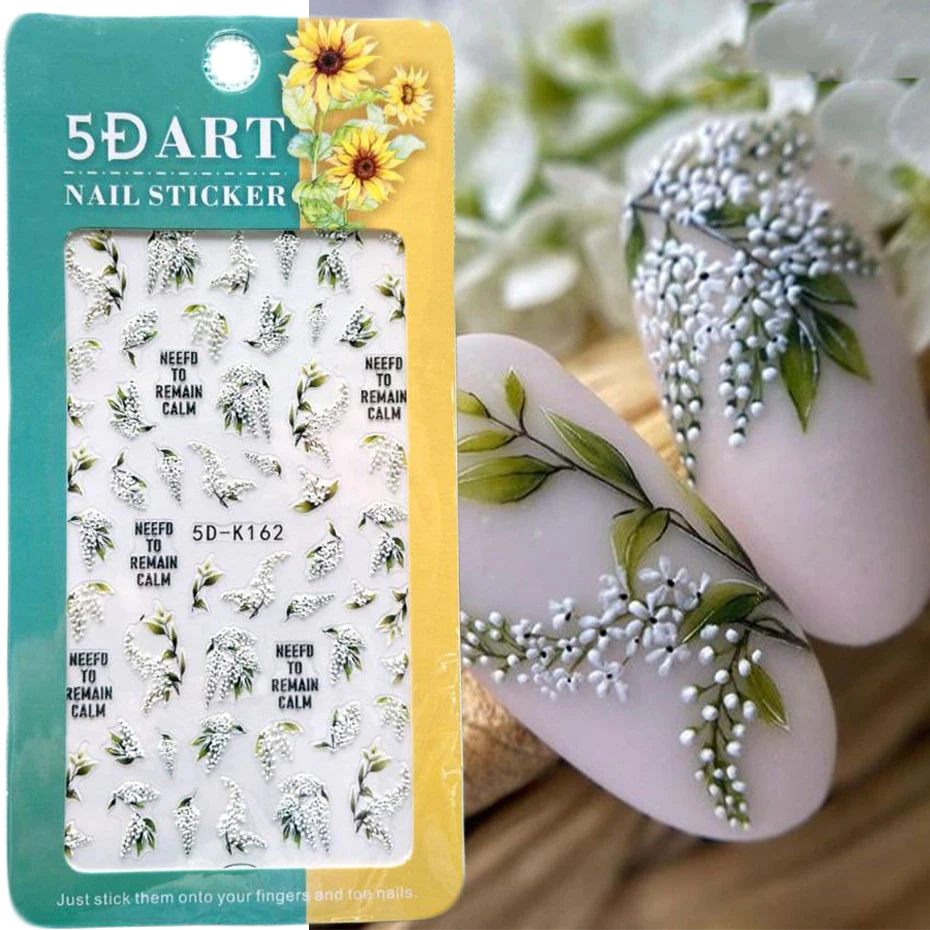 5D Embossed Nail Art Stickers White Lily of the Valley Tulip Dreamcatcher Gel Polish Wedding Flower Engraved Slider Tips BE5D-K
5D Embossed Nail Art Stickers White Lily of the Valley Tulip Dreamcatcher Gel Polish Wedding Flower Engraved Slider Tips BE5D-K