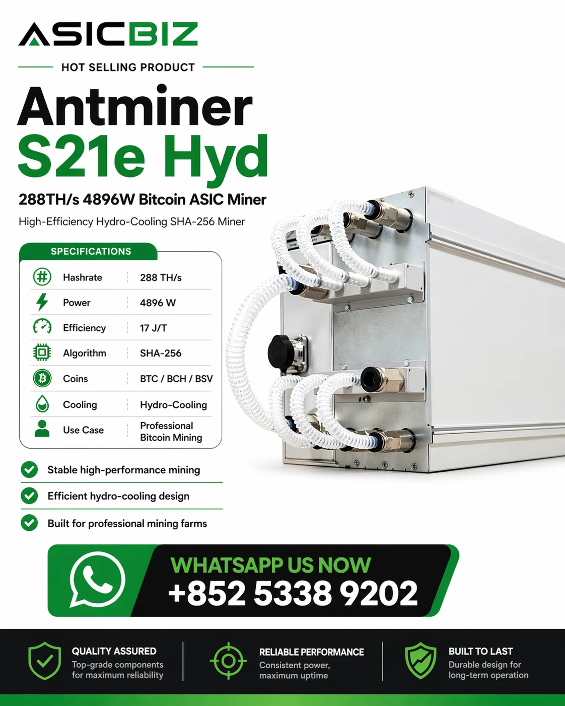 Купи 2, получи 1 бесплатно — Новейший Bitmain Antminer S21e Hyd 288TH/s 4896W Bitcoin ASIC-майнер — энергоэффективность 17J/TH, гидроохлаждение
Купи 2, получи 1 бесплатно — Новейший Bitmain Antminer S21e Hyd 288TH/s 4896W Bitcoin ASIC-майнер — энергоэффективность 17J/TH, гидроохлаждение