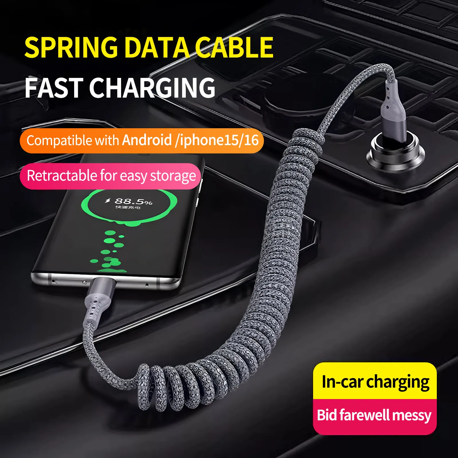 100W USB A to Type C Cable Spring Retractable Fast Charging Cord Braided Car Charger Wire for iPhone 15 16 17 Samsung Xiaomi
100W USB A to Type C Cable Spring Retractable Fast Charging Cord Braided Car Charger Wire for iPhone 15 16 17 Samsung Xiaomi