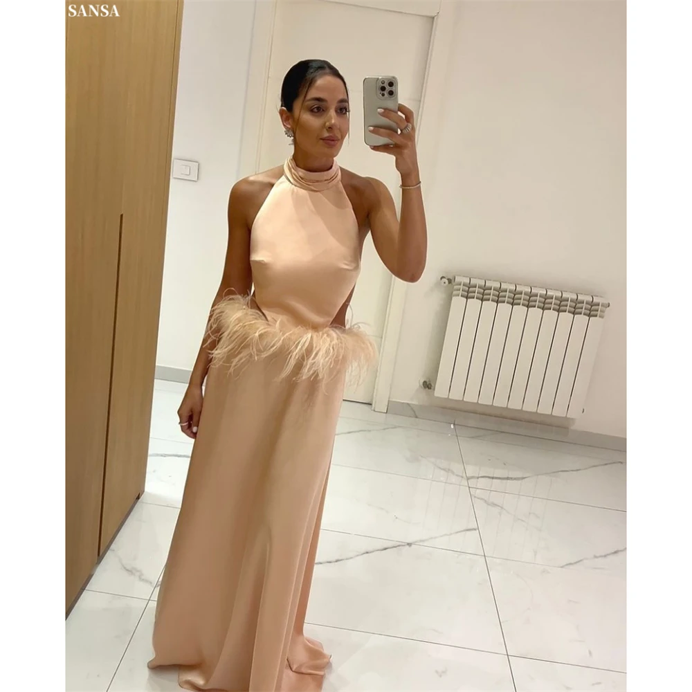 Sansa Customized Khaki Halter Neck Feathers Backless Prom Dresses Sexy Cut-out Vestidos De Noche Floor-Length Formal Gown 2025
Sansa Customized Khaki Halter Neck Feathers Backless Prom Dresses Sexy Cut-out Vestidos De Noche Floor-Length Formal Gown 2025