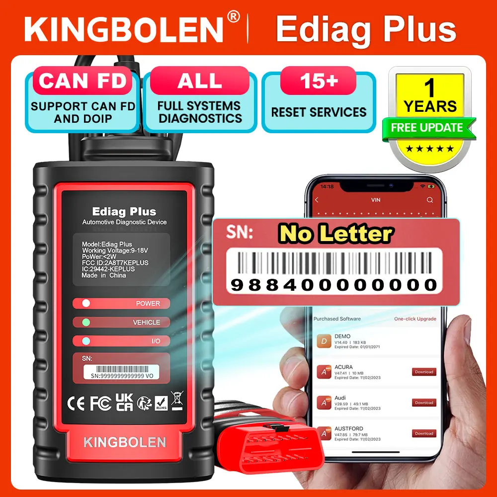 KINGBOLEN EDIAG Plus Все системы OBD2 диагностический сканер, интеллектуальный инструмент сканирования с протоколом CAN-FD, сбросом 15+, кодированием ЭБУ
KINGBOLEN EDIAG Plus Все системы OBD2 диагностический сканер, интеллектуальный инструмент сканирования с протоколом CAN-FD, сбросом 15+, кодированием ЭБУ