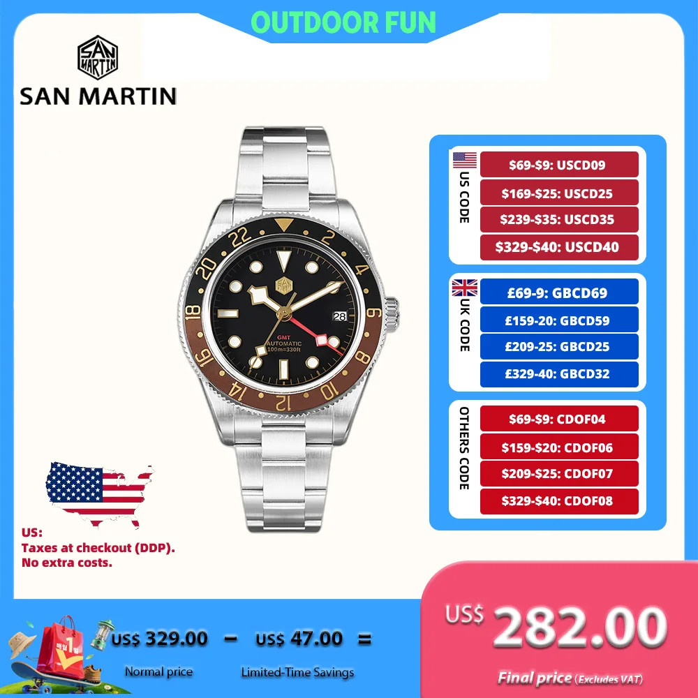 San Martin 39mm NH34 Mechanical GMT Watch For Man Automatic Wristwatch 3H Date Waterproof 10Bar Reloj BGW9 Lume часы SN0109
San Martin 39mm NH34 Mechanical GMT Watch For Man Automatic Wristwatch 3H Date Waterproof 10Bar Reloj BGW9 Lume часы SN0109