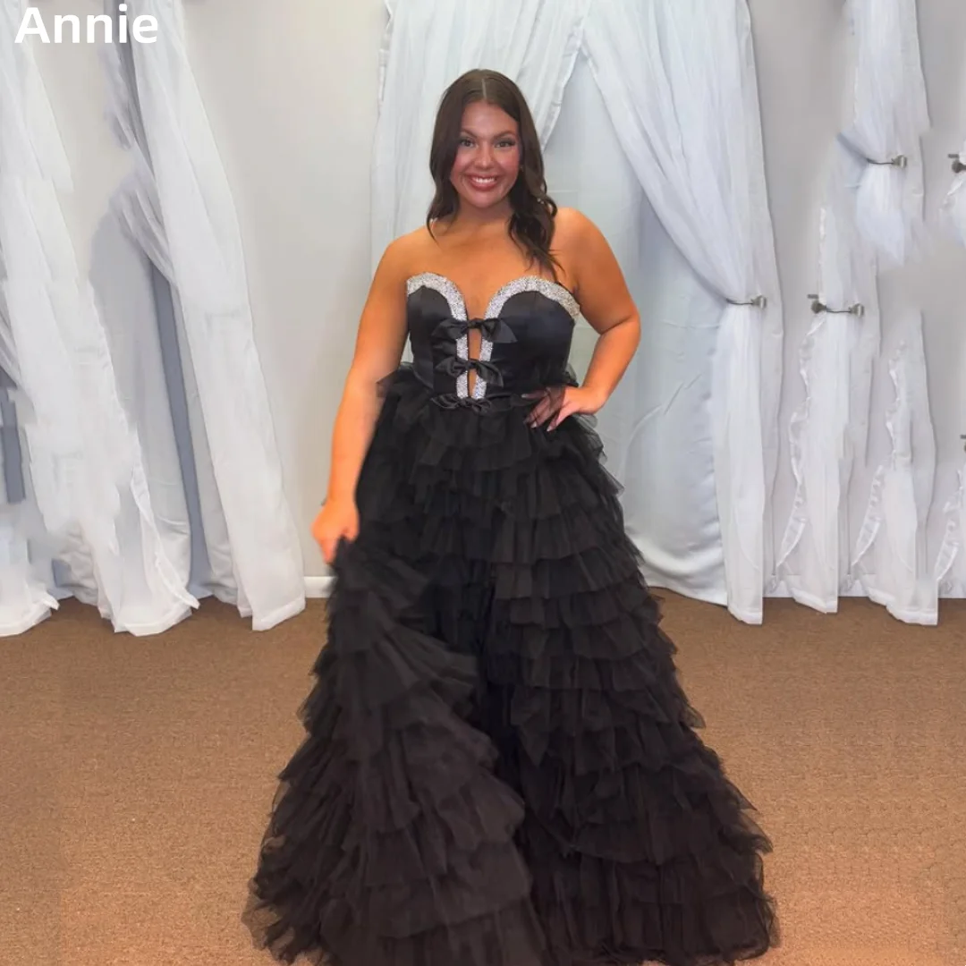 Annie Glitter Sequin Bow Prom Dresses Black Handmade Tulle Evening Dresses Sexy Strapless princess Wedding Party Dresses
Annie Glitter Sequin Bow Prom Dresses Black Handmade Tulle Evening Dresses Sexy Strapless princess Wedding Party Dresses