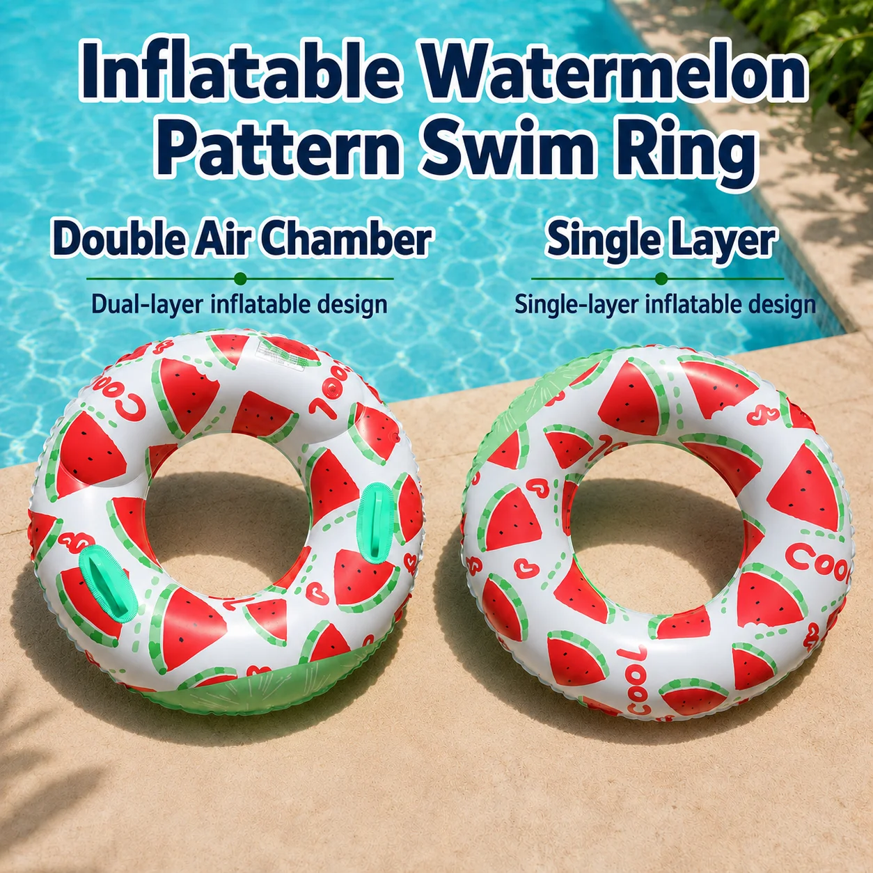 1pc Inflatable Watermelon Swim Ring with Handles Dual Air Chamber Pool Float Single Layer Swimming Ring Summer Beach Pool Toy
1pc Inflatable Watermelon Swim Ring with Handles Dual Air Chamber Pool Float Single Layer Swimming Ring Summer Beach Pool Toy