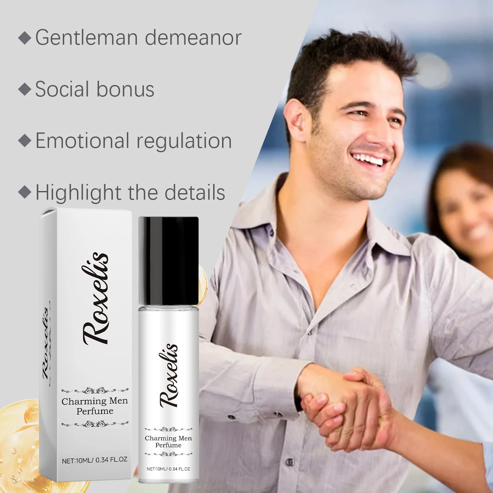 Roxelis 10ml Men Charming Pheromone Perfume Roller Flirting Attract Foral Scent Gentleman Dating Atmosphere Fresh Body Perfume
Roxelis 10ml Men Charming Pheromone Perfume Roller Flirting Attract Foral Scent Gentleman Dating Atmosphere Fresh Body Perfume