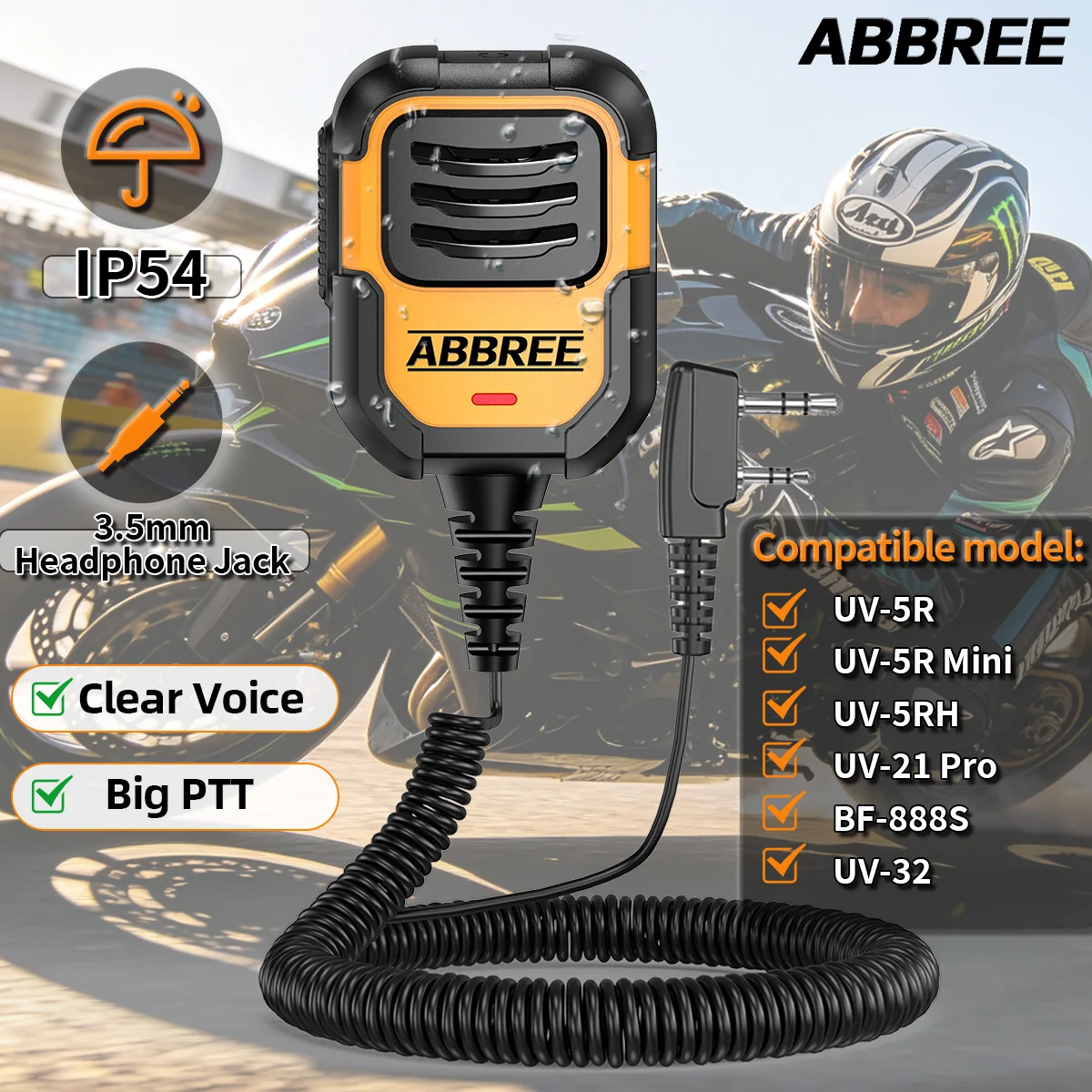 ABBREE AR-790 Walkie Talkie Shoulder Speaker Mic Microphone IP54 Waterproof For BAOFENG UV-5R MINI UV-5RH UV-21 PRO Ham Radio
ABBREE AR-790 Walkie Talkie Shoulder Speaker Mic Microphone IP54 Waterproof For BAOFENG UV-5R MINI UV-5RH UV-21 PRO Ham Radio