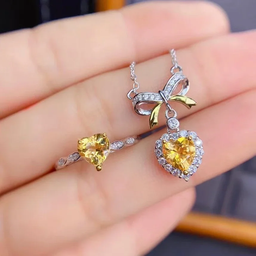Jewelry 925 Pure Silver Inlaid with Natural Yellow Crystal Gems Women's Pendant Ring Bow Set Party Birthday Christmas Gift
Jewelry 925 Pure Silver Inlaid with Natural Yellow Crystal Gems Women's Pendant Ring Bow Set Party Birthday Christmas Gift