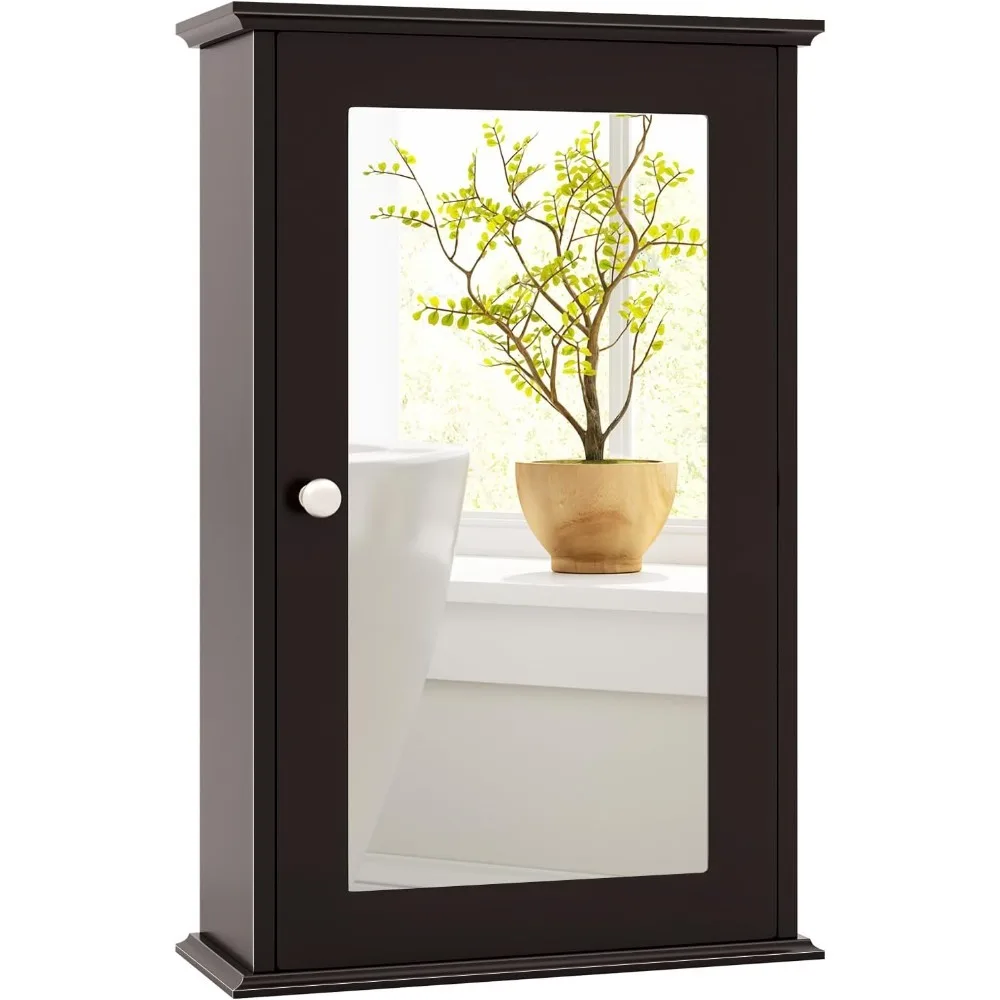 Bathroom Medicine Cabinet with Mirror, Wall Mounted Single Mirror Door Storage Cabinet w/Adjustable Shelf, Wall Cabinet w/Revers
Bathroom Medicine Cabinet with Mirror, Wall Mounted Single Mirror Door Storage Cabinet w/Adjustable Shelf, Wall Cabinet w/Revers