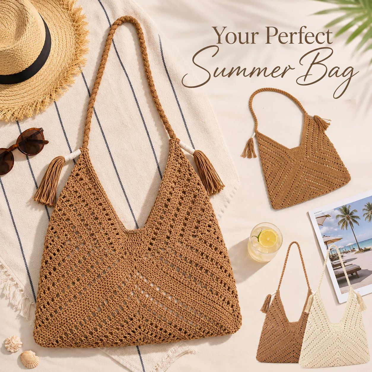 Handmade Crochet Beach Bag Boho Straw Shoulder Bag Summer Vacation Tote Zipper Hobo Bag Woven Resort Purse for Women
Handmade Crochet Beach Bag Boho Straw Shoulder Bag Summer Vacation Tote Zipper Hobo Bag Woven Resort Purse for Women