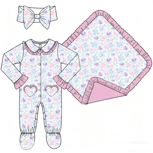 Boutique kids girls' romper lapel ruffled buttons love pocket and binding feet cartoon floral print and blanket custom girl boy
Boutique kids girls' romper lapel ruffled buttons love pocket and binding feet cartoon floral print and blanket custom girl boy