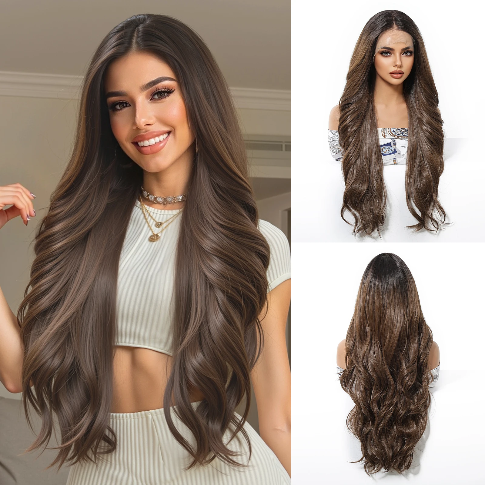 HAIRCUBE 13*6 HD Прозрачные кружевные парики Смешанные коричневые накладные волосы для повседневной вечеринки для женщин Длинные объемные волны Синтетические парики Естественный вид
HAIRCUBE 13*6 HD Прозрачные кружевные парики Смешанные коричневые накладные волосы для повседневной вечеринки для женщин Длинные объемные волны Синтетические парики Естественный вид