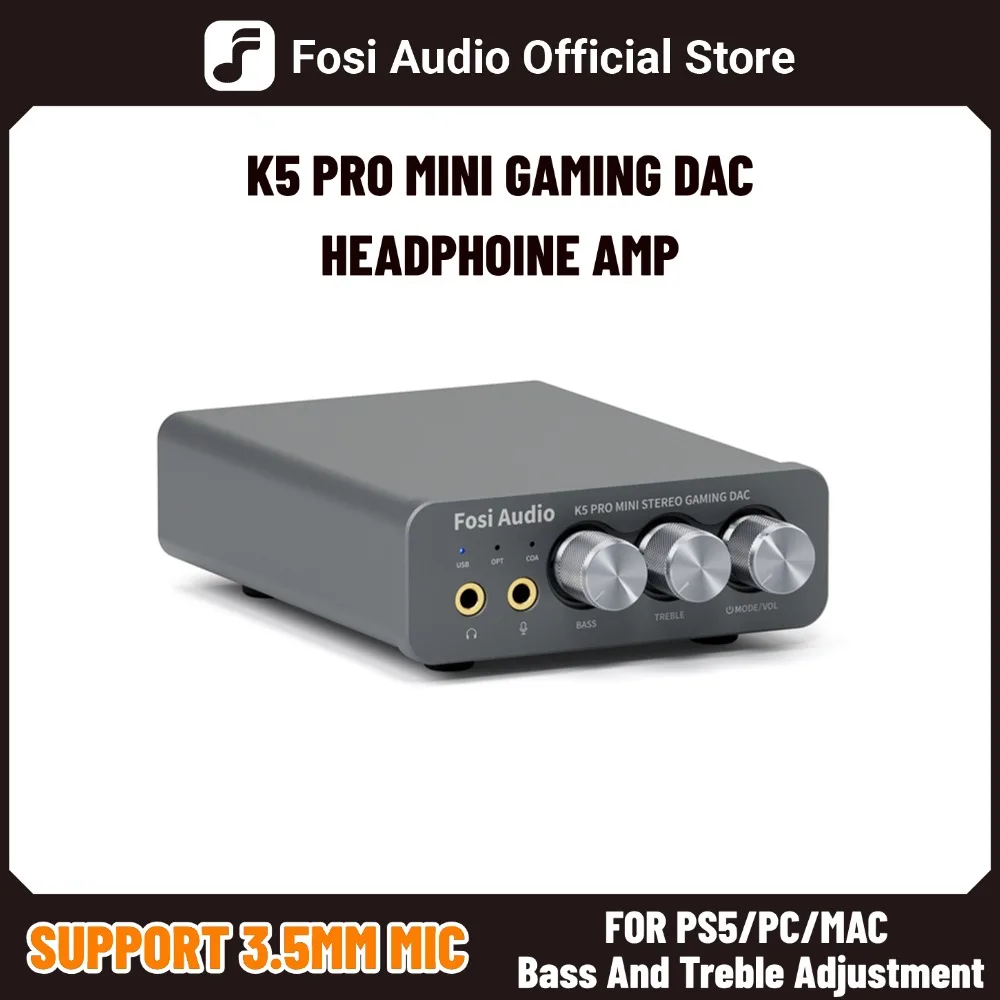 Fosi Audio K5 PRO Gaming USB DAC With Microphone Headphone Amplifier Mini Audio Decoder for PS5 Desktop Powered Active Speakers
Fosi Audio K5 PRO Gaming USB DAC With Microphone Headphone Amplifier Mini Audio Decoder for PS5 Desktop Powered Active Speakers