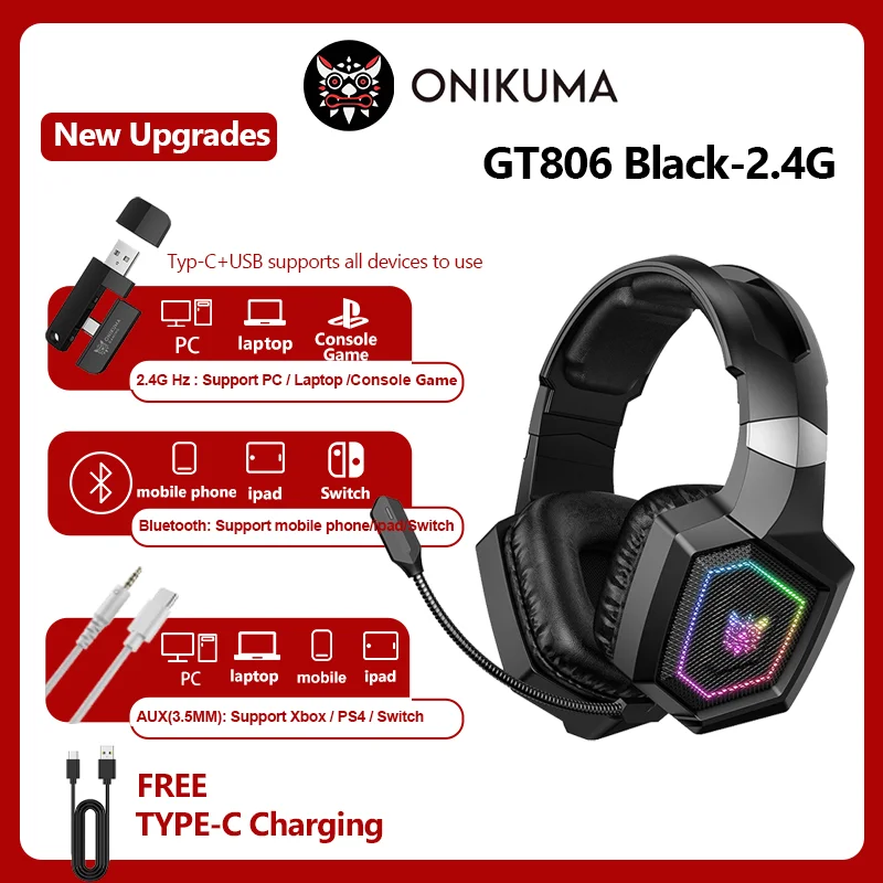 Onikuma Gt806 Wireless Headphones with Microphone Headphones USB Gaming Headphones Stereo Surround
Onikuma Gt806 Wireless Headphones with Microphone Headphones USB Gaming Headphones Stereo Surround