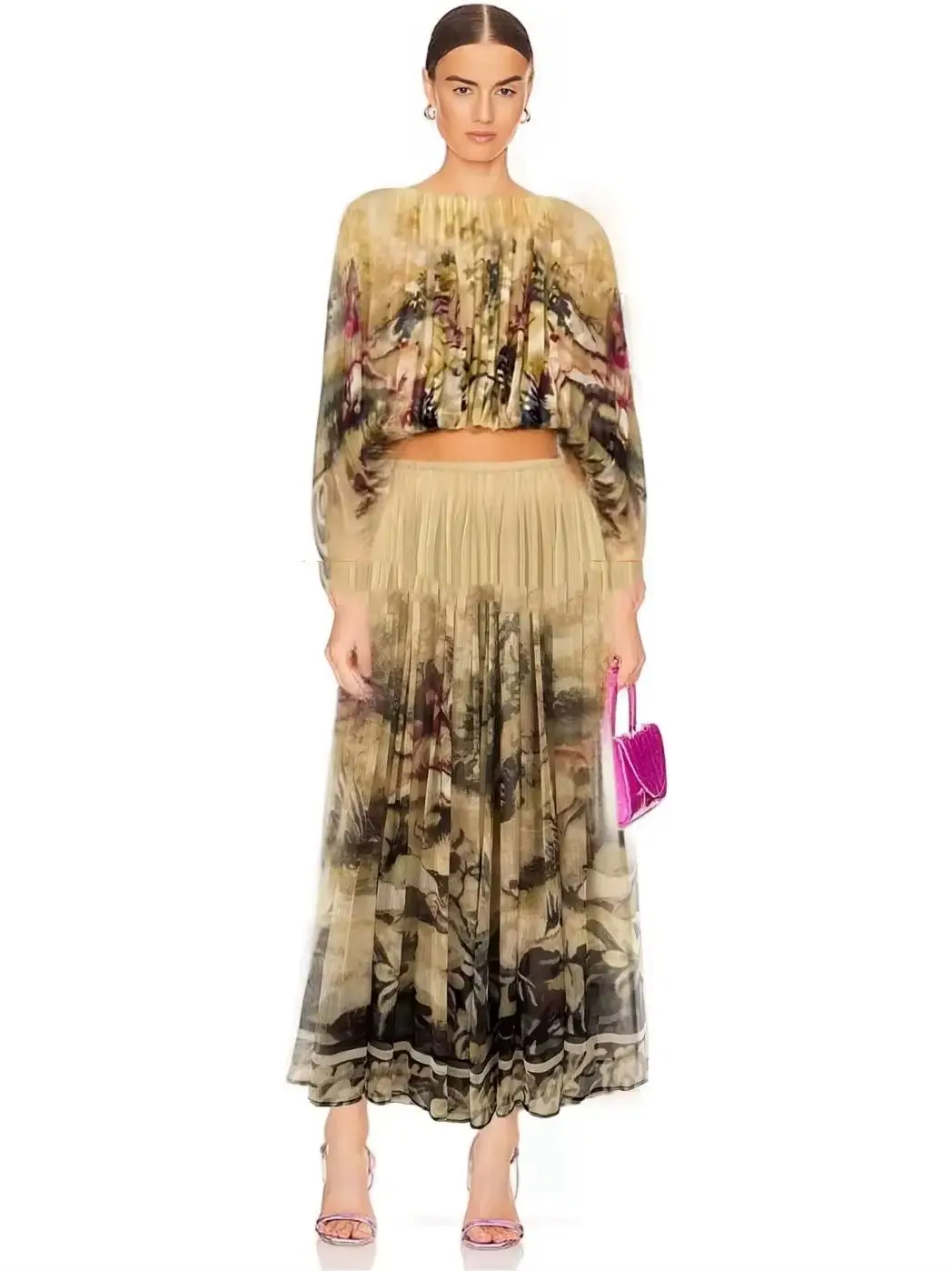 100% Real Silk Summer Beach Sheer Chiffon Floral Set Women Long Sleeve Crop Top Pleated Maxi Skirt Casual Wear
100% Real Silk Summer Beach Sheer Chiffon Floral Set Women Long Sleeve Crop Top Pleated Maxi Skirt Casual Wear