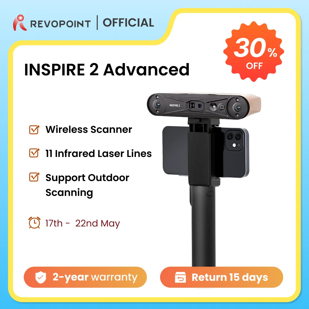 Revopoint INSPIRE 2 3D Scanner PREMIUM For 3D Print 0.05mm 30fps Outdoor Scanner Infrared Multi-line Laser HandheldScan Wireless
Revopoint INSPIRE 2 3D Scanner PREMIUM For 3D Print 0.05mm 30fps Outdoor Scanner Infrared Multi-line Laser HandheldScan Wireless