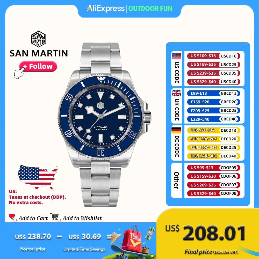 San Martin 40 мм мужские дайверские часы автоматические механические NH35 механизм высокое качество нержавеющая сталь с сапфировым стеклом 300 бар SN0111
San Martin 40 мм мужские дайверские часы автоматические механические NH35 механизм высокое качество нержавеющая сталь с сапфировым стеклом 300 бар SN0111