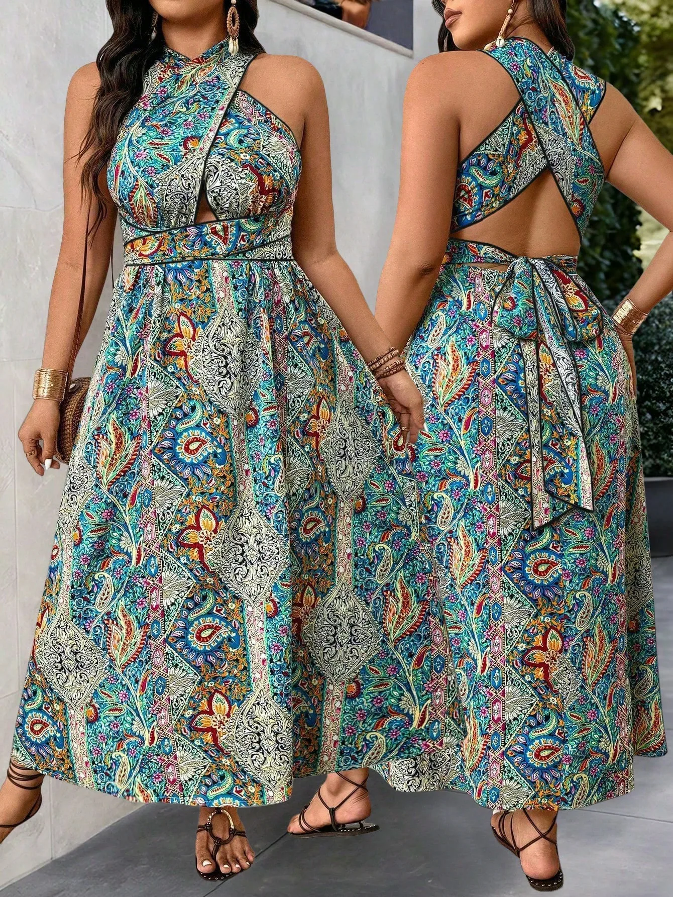 2025 Plus Size Fashion Pick! Ethnic Print Halter Neck Backless Maxi Dress (Plus Size). Rich - Colored Retro Patterns, Unique Hal
2025 Plus Size Fashion Pick! Ethnic Print Halter Neck Backless Maxi Dress (Plus Size). Rich - Colored Retro Patterns, Unique Hal