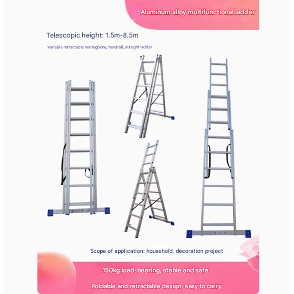 Three Stage Ladder Aluminum Alloy Multifunctional Engineering Fire Folding Telescopic Cloud Ladder Portable Zigzag Ladder 
Three Stage Ladder Aluminum Alloy Multifunctional Engineering Fire Folding Telescopic Cloud Ladder Portable Zigzag Ladder
