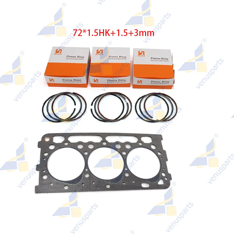 D902 3-Cylinders Piston Ring + Cylinder Head Gasket For Kubota Overhaul Rebuild Kit 72*1.5HK+1.5+3mm Connecting Rod
D902 3-Cylinders Piston Ring + Cylinder Head Gasket For Kubota Overhaul Rebuild Kit 72*1.5HK+1.5+3mm Connecting Rod