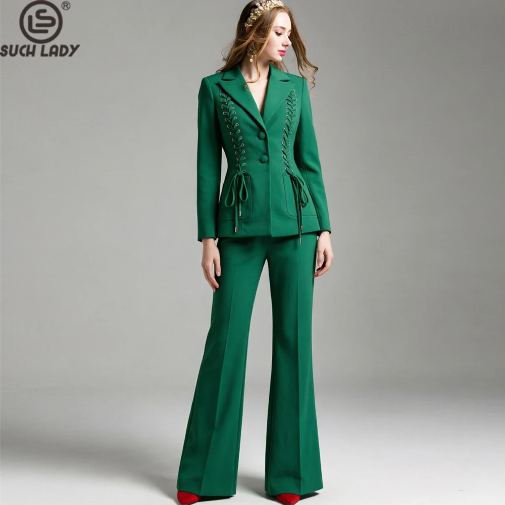 Women's Emerald Green Lace-Up Blazer & Wide Leg Pants Set Notched Lapel Long Sleeve Suit with Side Tie Elegant Office Workwear
Women's Emerald Green Lace-Up Blazer & Wide Leg Pants Set Notched Lapel Long Sleeve Suit with Side Tie Elegant Office Workwear