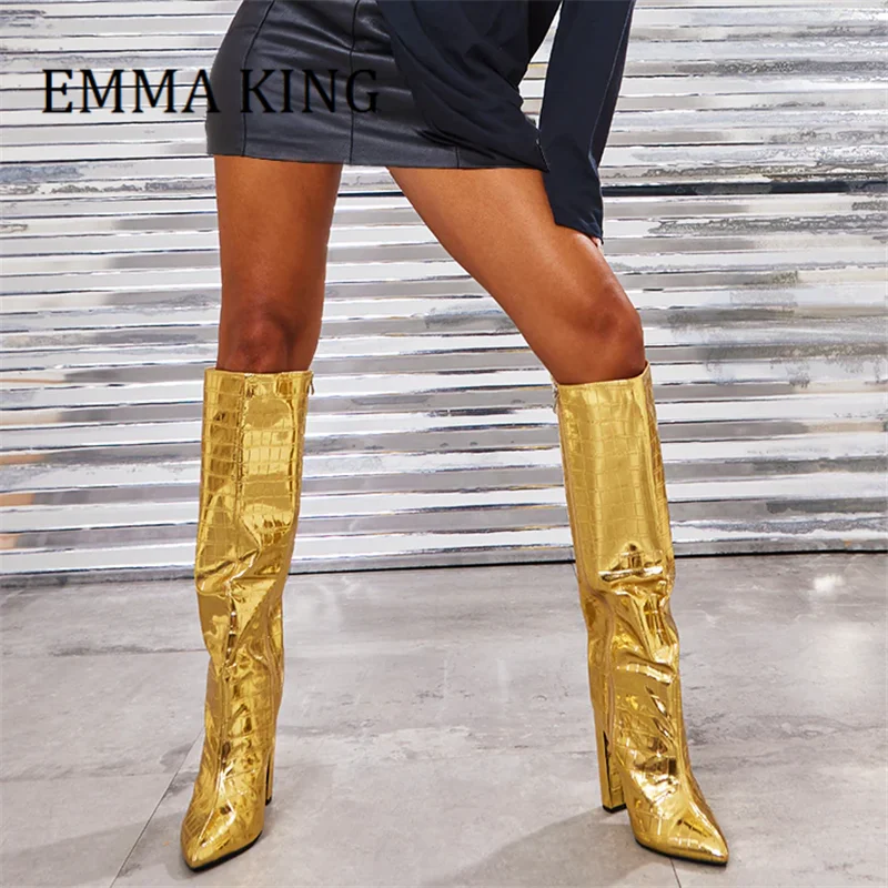 Women Crocodile Pattern Knee-High Boots Sexy Pointed Toe Block High Heels Boots Female Fashion Side Zipper Shoes Botas De Mujer
Women Crocodile Pattern Knee-High Boots Sexy Pointed Toe Block High Heels Boots Female Fashion Side Zipper Shoes Botas De Mujer